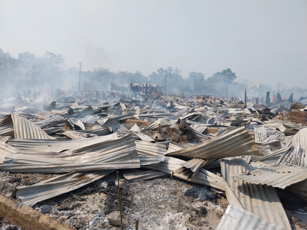 Wilted tin roofing sheets were what remained of a thatch residential block, which was razed by a fire at Burma Camp’s East Block in Dimapur on April 9. (Morung Photo)